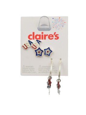 Claires USA Star Hoop and Stud Earrings Set 3 Pairs Patriotic